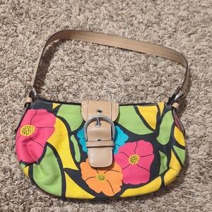 Nine West Floral Canvas Shoulder Bag with Tan Strap